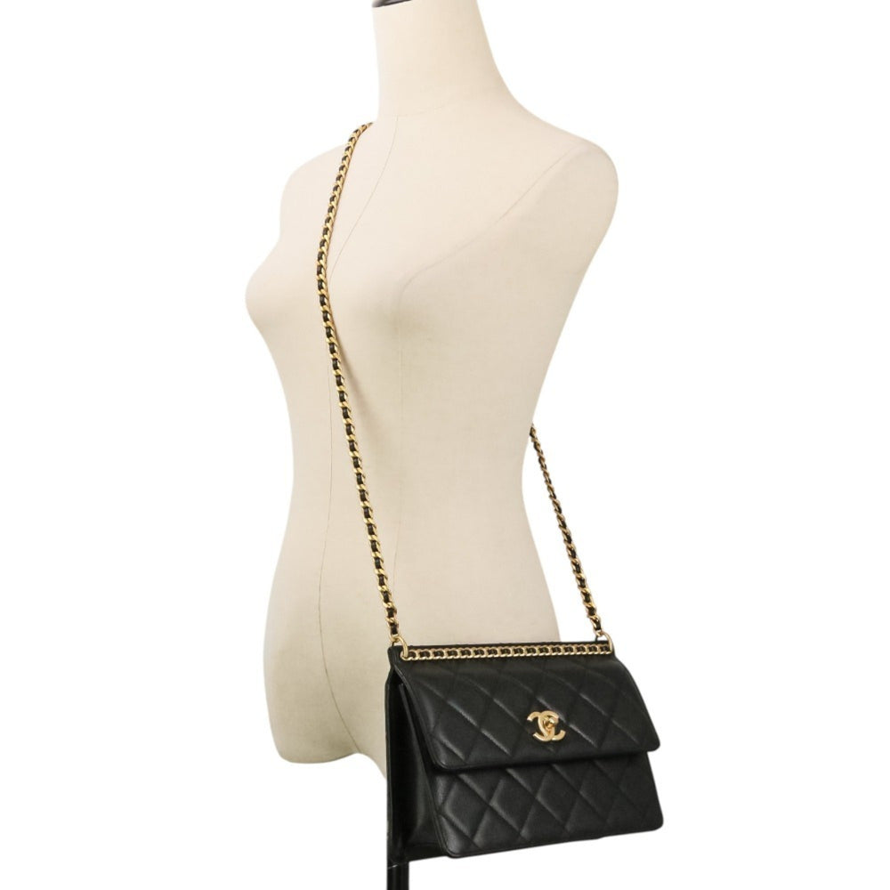 CHANEL Coco Mark Matelassé Caviar Skin Small Flap Chain Shoulder Bag AS4169 Black Women's — Like New