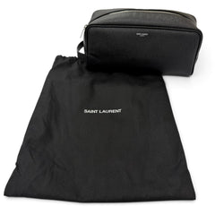 Yves Saint Laurent SAINT LAURENT PARIS 609347 Grain Calf Leather Travel Pouch Clutch Bag with Logo, Black, Made in Italy, Men's, Dust — Like New