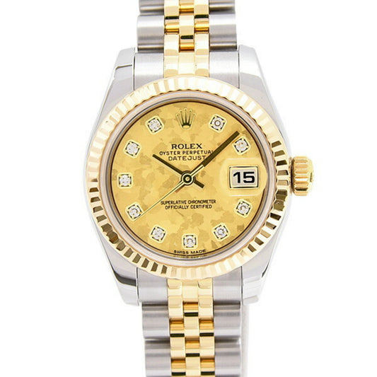 Rolex Women's Datejust 10P Automatic Watch with Random Gold Crystal Dial, Stainless Steel and Yellow Gold, Model 179173G