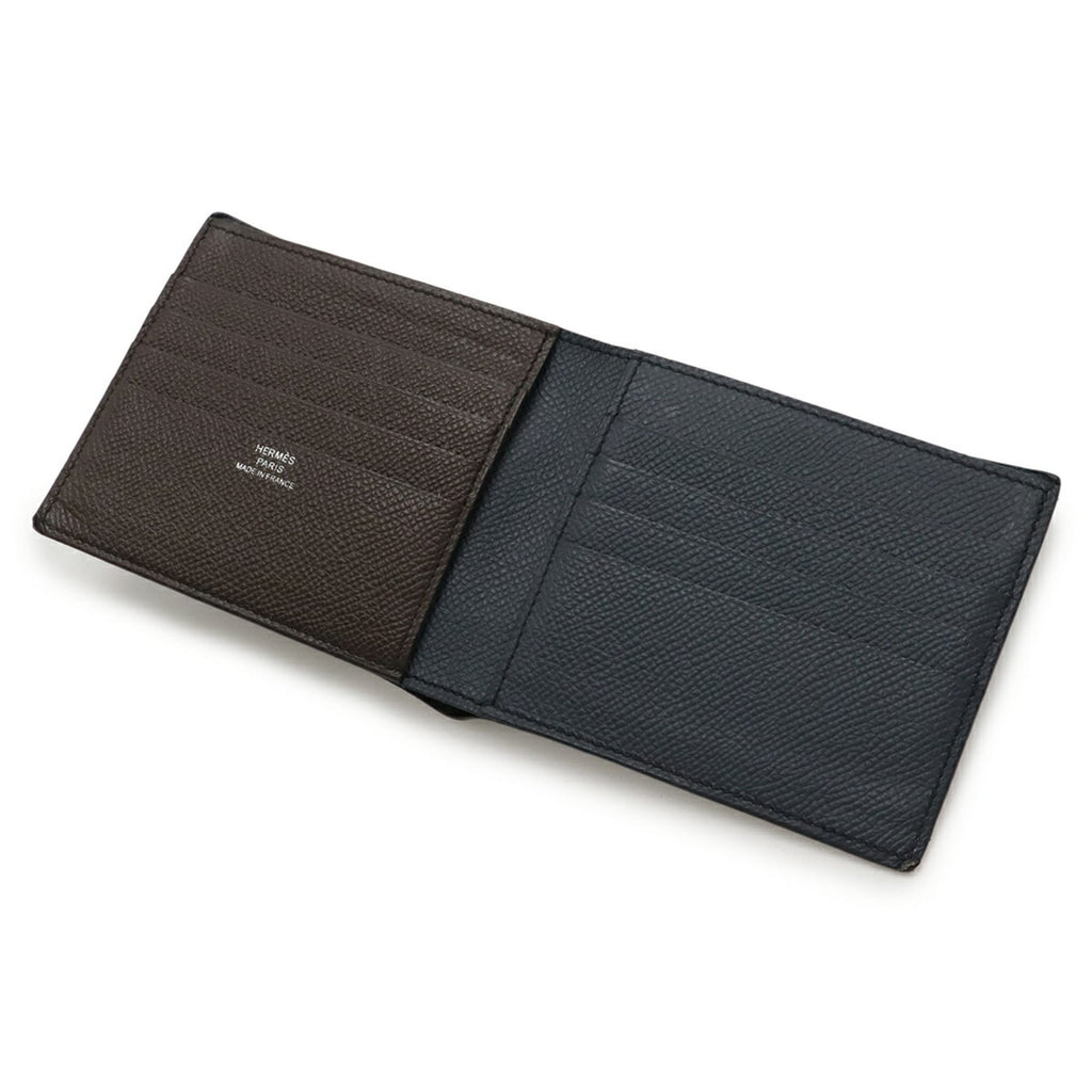 HERMES MC2 Copernicus Bi-fold Wallet in Evercolor Leather, Two-Tone Macassar Brown and Navy, D Stamp