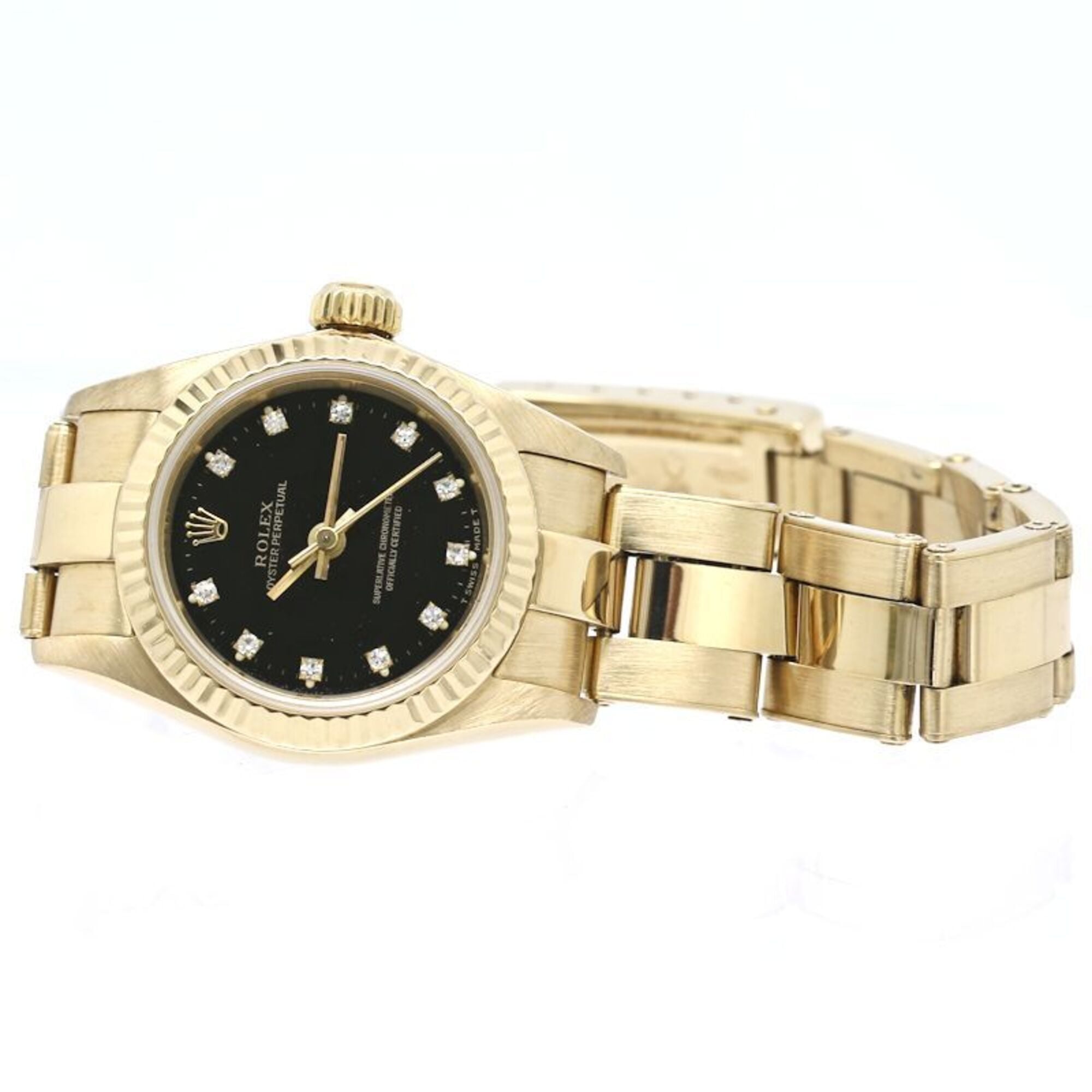 ROLEX Oyster Perpetual 11P Diamond 67198G Women's Watch 18K Yellow Gold 40582 — Good