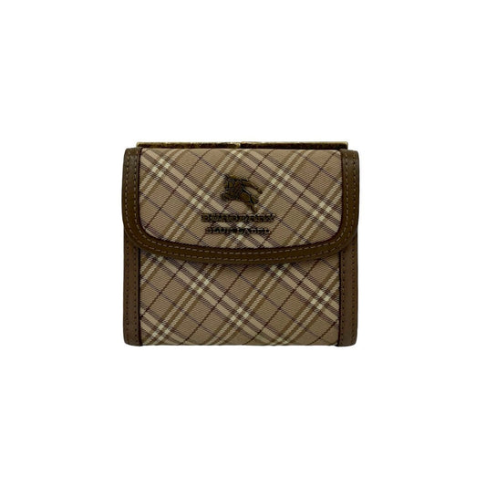 BURBERRY Blue Label Nova Check Shadow Horse Logo Clasp Closure Canvas and Leather Tri-Fold Wallet in Greige (39335)