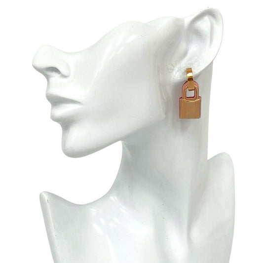 Z-stamped HERMES O'Kelly Swift leather earrings for women in pink and gold, 73122