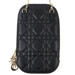 Christian Dior S0872ONMJ Lady Cannage Phone Pouch, Lambskin, Black, Gold Hardware, Made in Italy, Women's — Like New