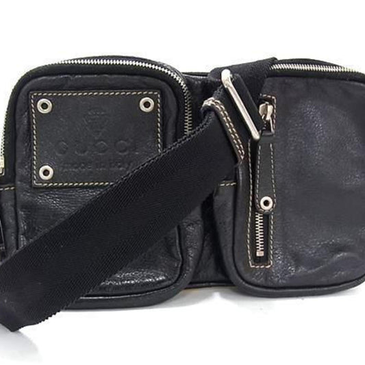 GUCCI Gucci Body Bag 201846 Black Leather Men's Women's