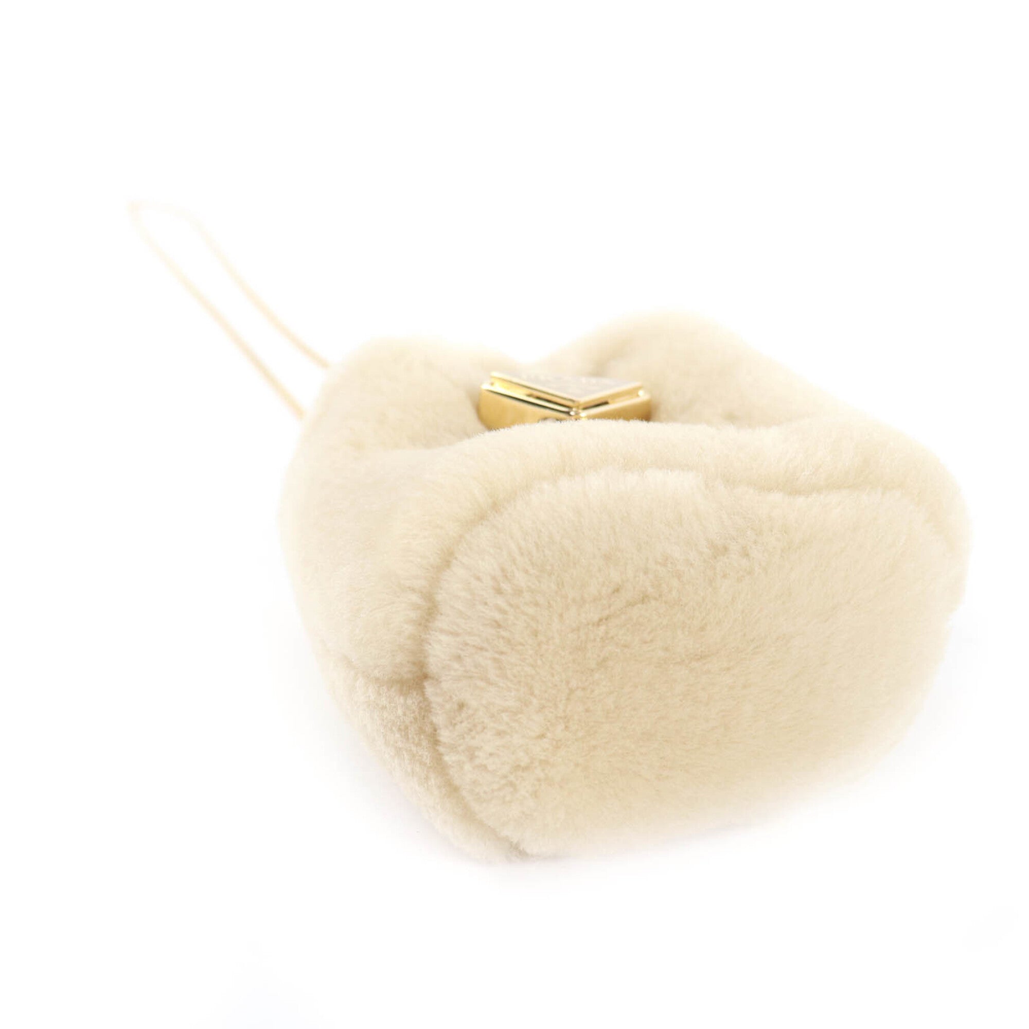 PRADA 1NR16P Sheepskin Mini Pouch, Ecru Beige, Triangle Logo, Chain Shoulder Bag, Made in Italy, Women's — Like New