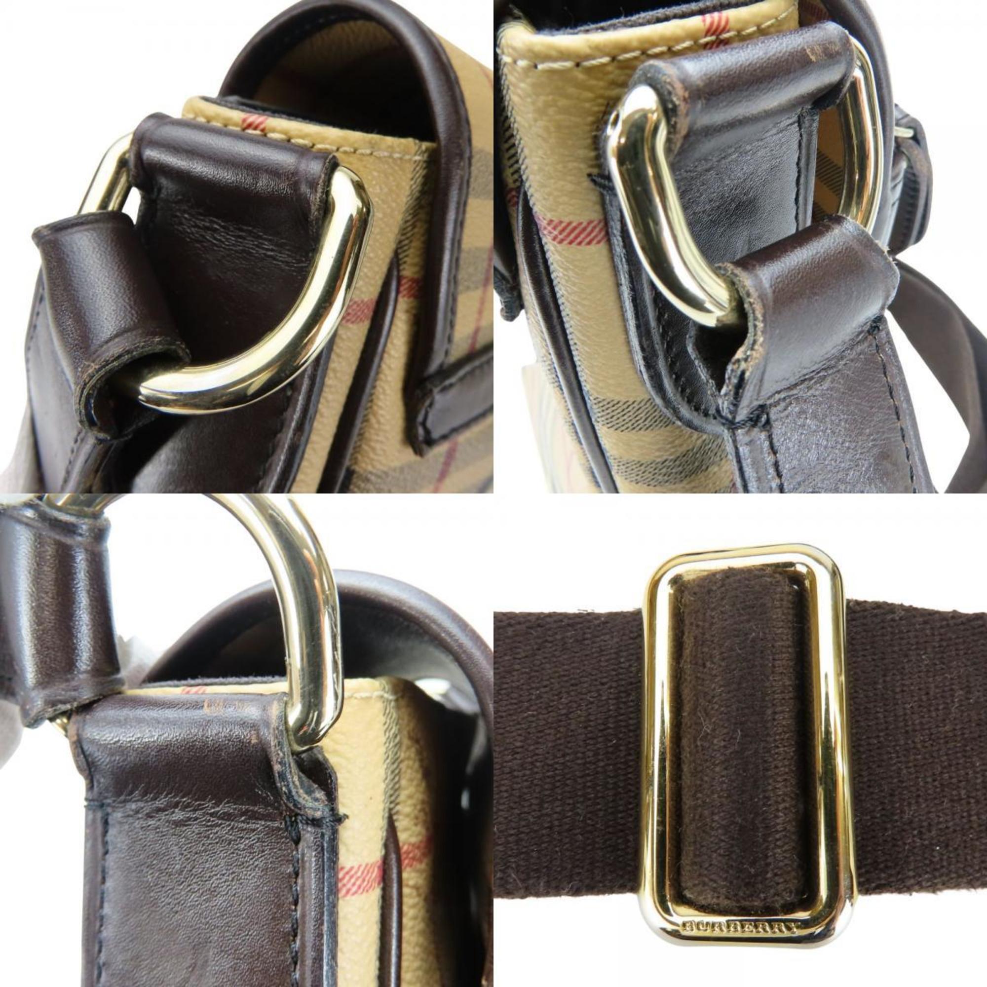 Burberry Shoulder Bag Leather Beige Brown Nova Check Women's BURBERRY