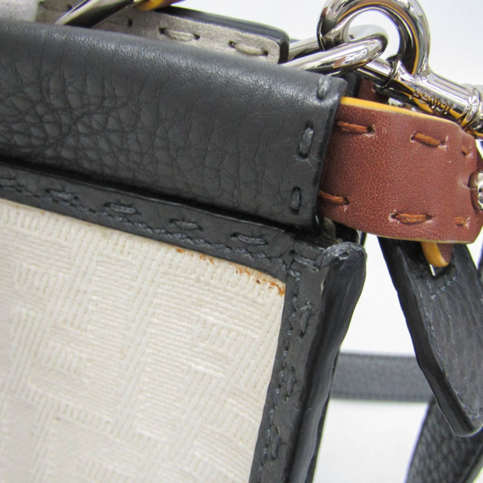 Fendi Selleria Peekaboo Fit Mini 7VA422 Women's Leather,Canvas Handbag,Shoulder Bag Gray,White — Like New