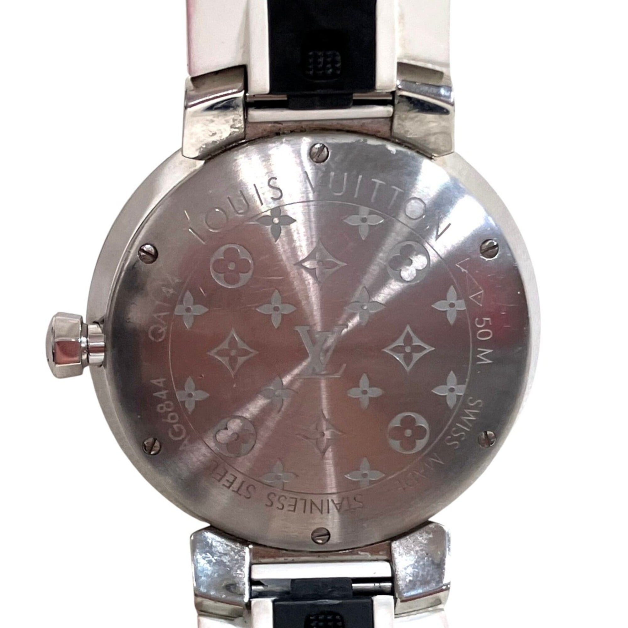 Louis Vuitton Tambour Slim Watch, Total Weight 51g, Stainless Steel, Rubber Strap, Quartz Movement, Black Dial, QA144 — Good