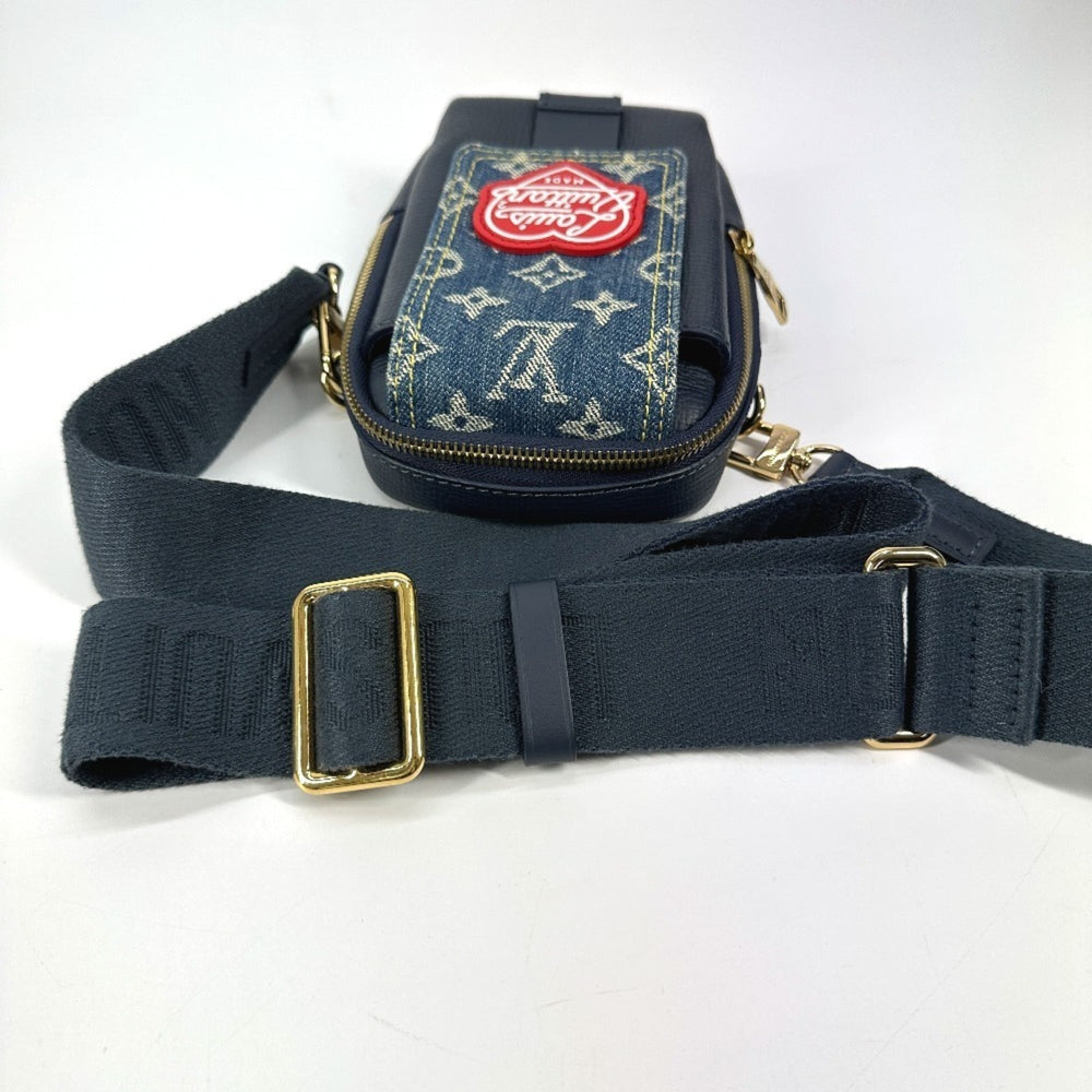 LOUIS VUITTON M81060 Monogram Denim NIGO Collaboration Double Phone Pouch Bag Pochette Crossbody Shoulder Leather Men's Women's Blue — Like New