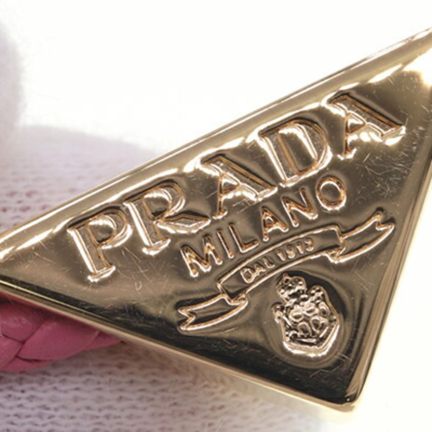 Prada Bracelet 1IB350 Pink Leather and Metal Triangle Women's PRADA