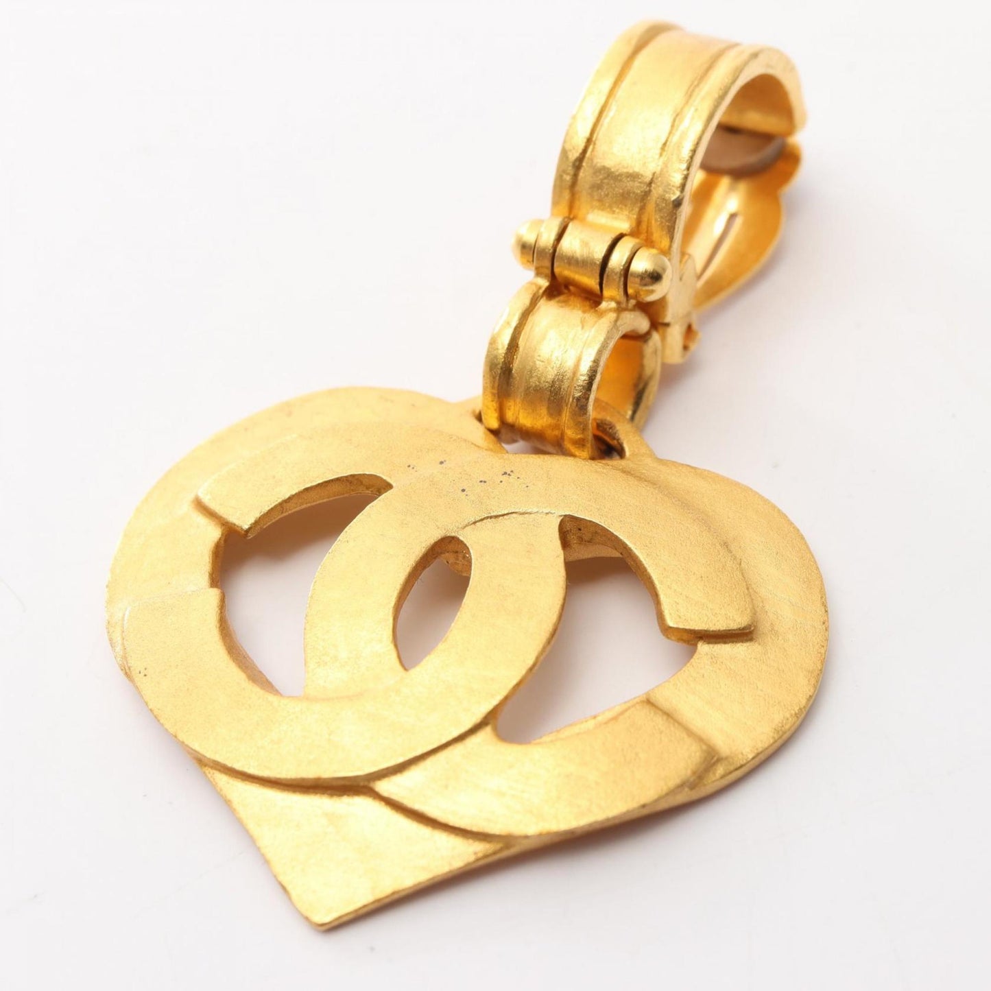 CHANEL Coco Mark Heart Earrings, Gold Plated, Women's