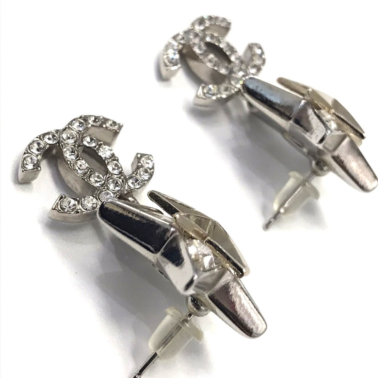 CHANEL Women's Earrings with Coco Mark Rhinestone Star in Silver