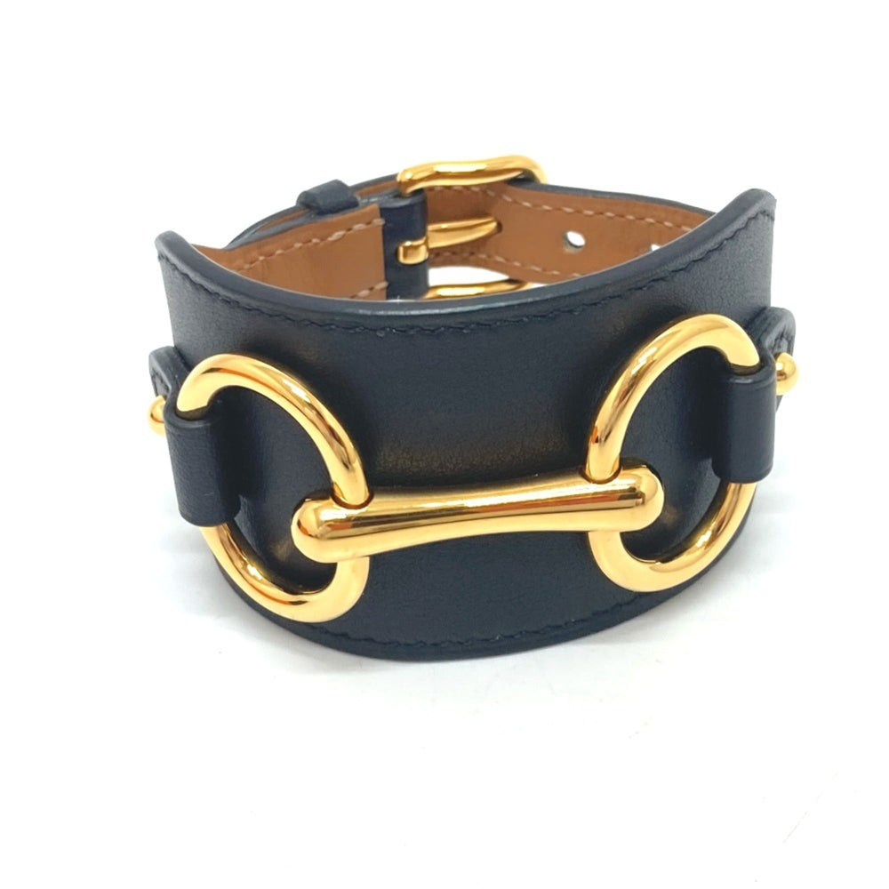 HERMES Horsebit Bangle Bracelet in Swift Leather, Black, Like New, Women's — Like New