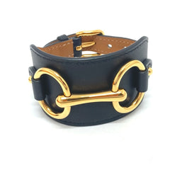 HERMES Horsebit Bangle Bracelet in Swift Leather, Black, Like New, Women's — Like New