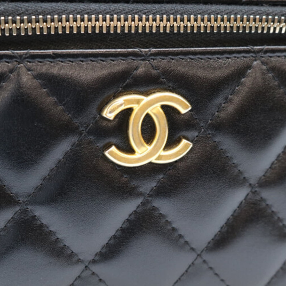 CHANEL AP3243 Black Lambskin Gold Hardware Top Handle 2-Way Vanity Bag Shoulder Women's — Like New