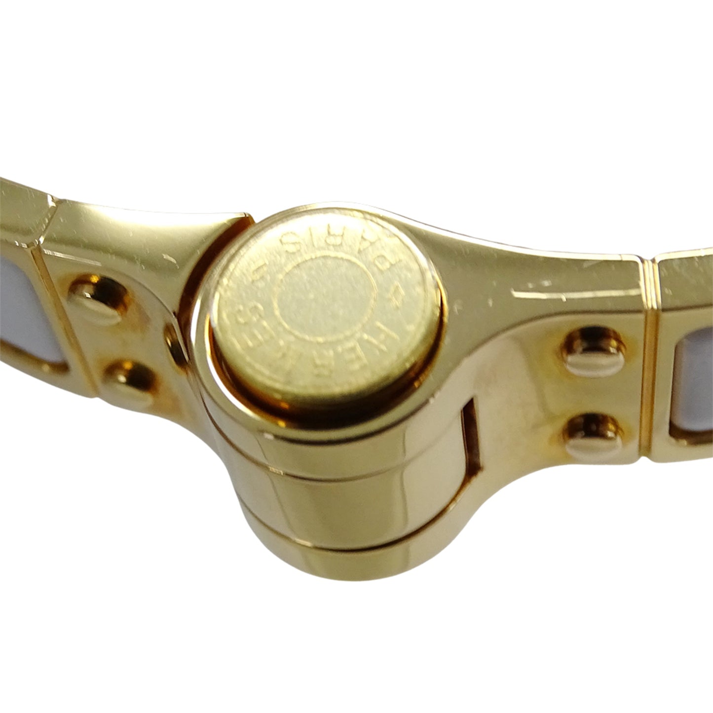 Hermes Hermès Charnière PM Bangle, Women's, GP Enamel, Gold, White