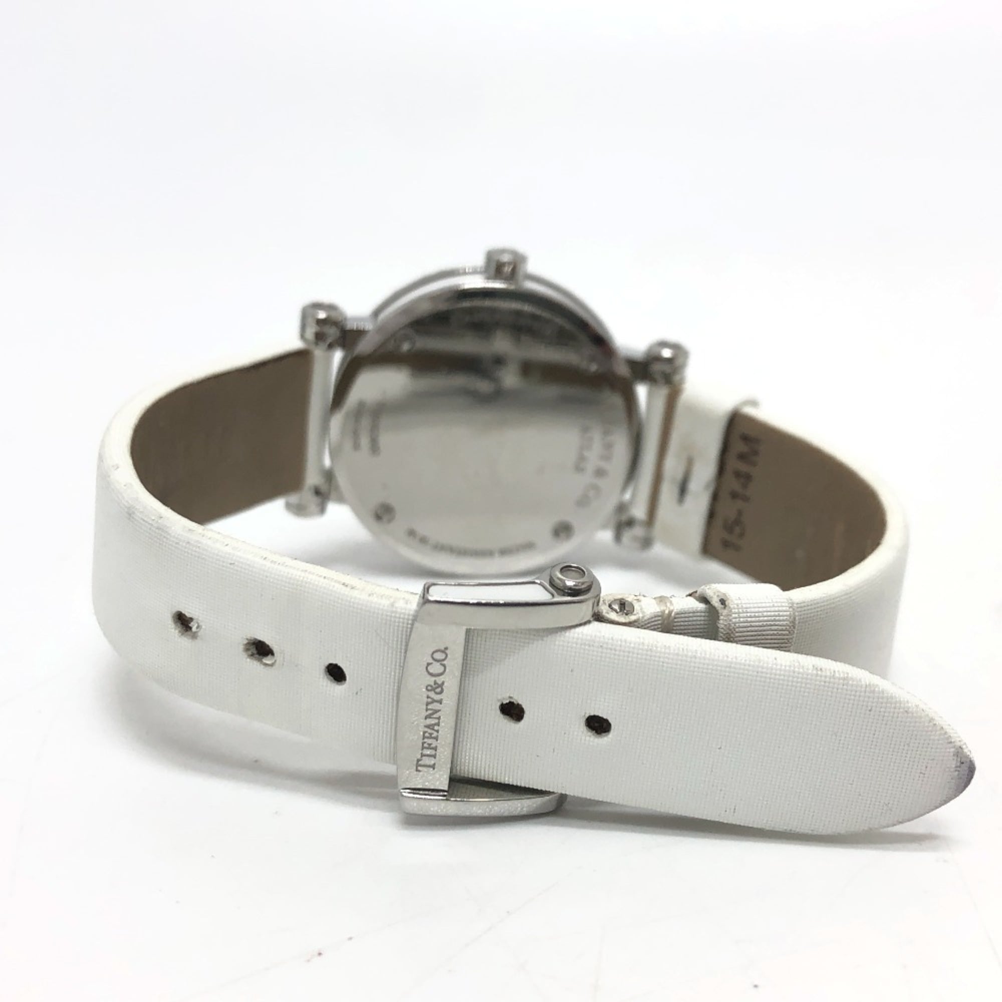 TIFFANY & Co. Z1300.11.11A20A41A White Ceramic Atlas Quartz Date Watch with Stainless Steel and Leather Strap, Silver — Good