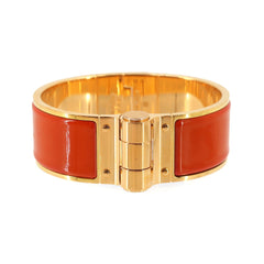 Hermes Charniere GM Bracelet Bangle Gold Rouge Vif — Like New