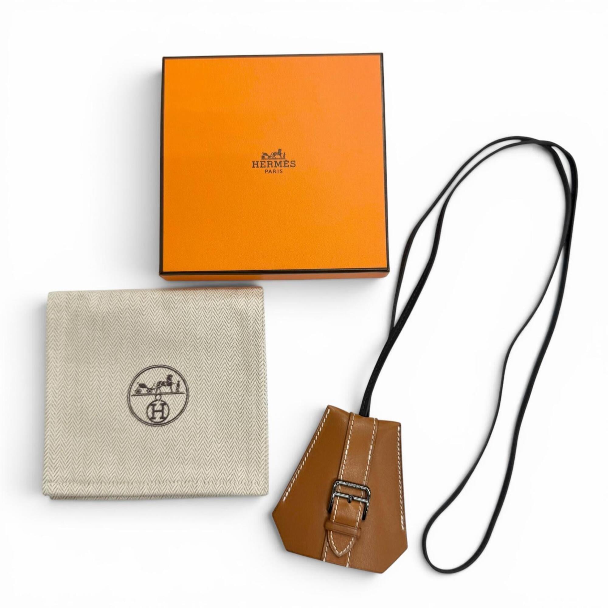 HERMES Hermes Clochette Buckle Long Necklace, Leather, Fauve Black, Silver Hardware, K Stamp, Current Model, Made in France, Men's, Comes with Box and Dust Bag — Like New