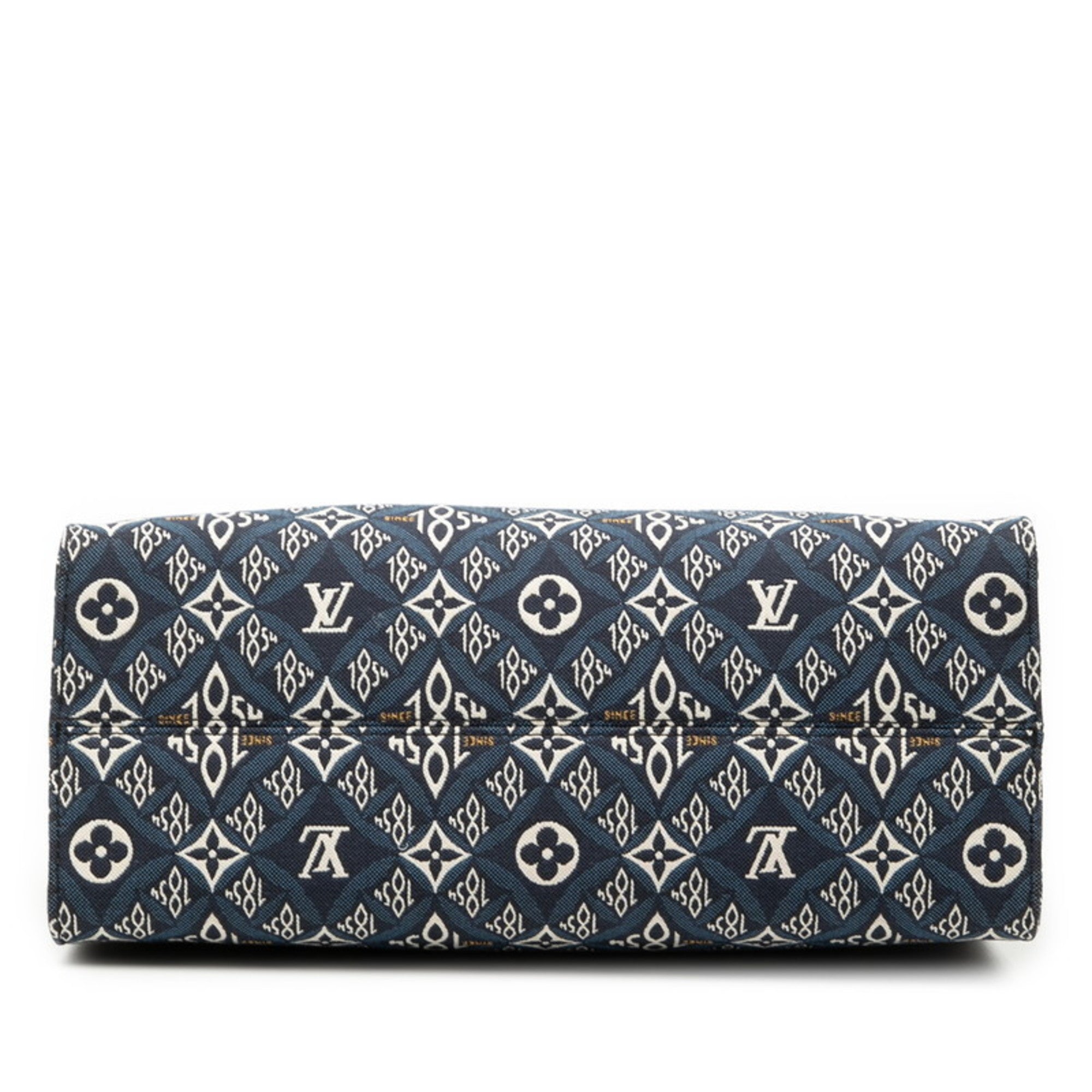 Louis Vuitton Monogram Jacquard On-the-Go MM Since 1854 Handbag Tote Bag M57396 Navy Canvas Leather Women's LOUIS VUITTON