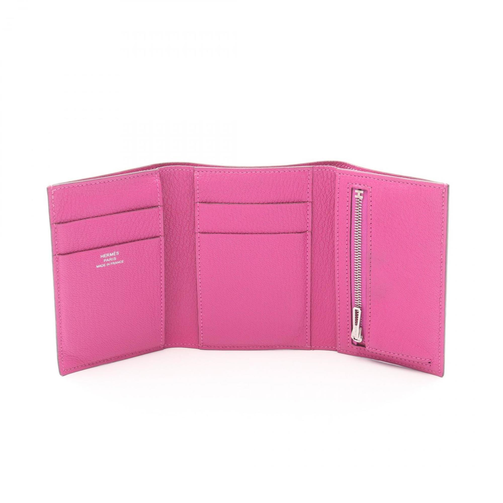 Hermes Hermès Bearn Combination Tri-fold Wallet Leather Chevre Women's Pink