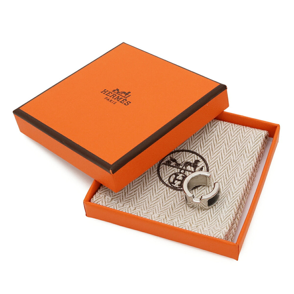 HERMES Olympe PM Ear Cuff Hook Clip Metal Box Calf Leather Silver Black — New - Store Return