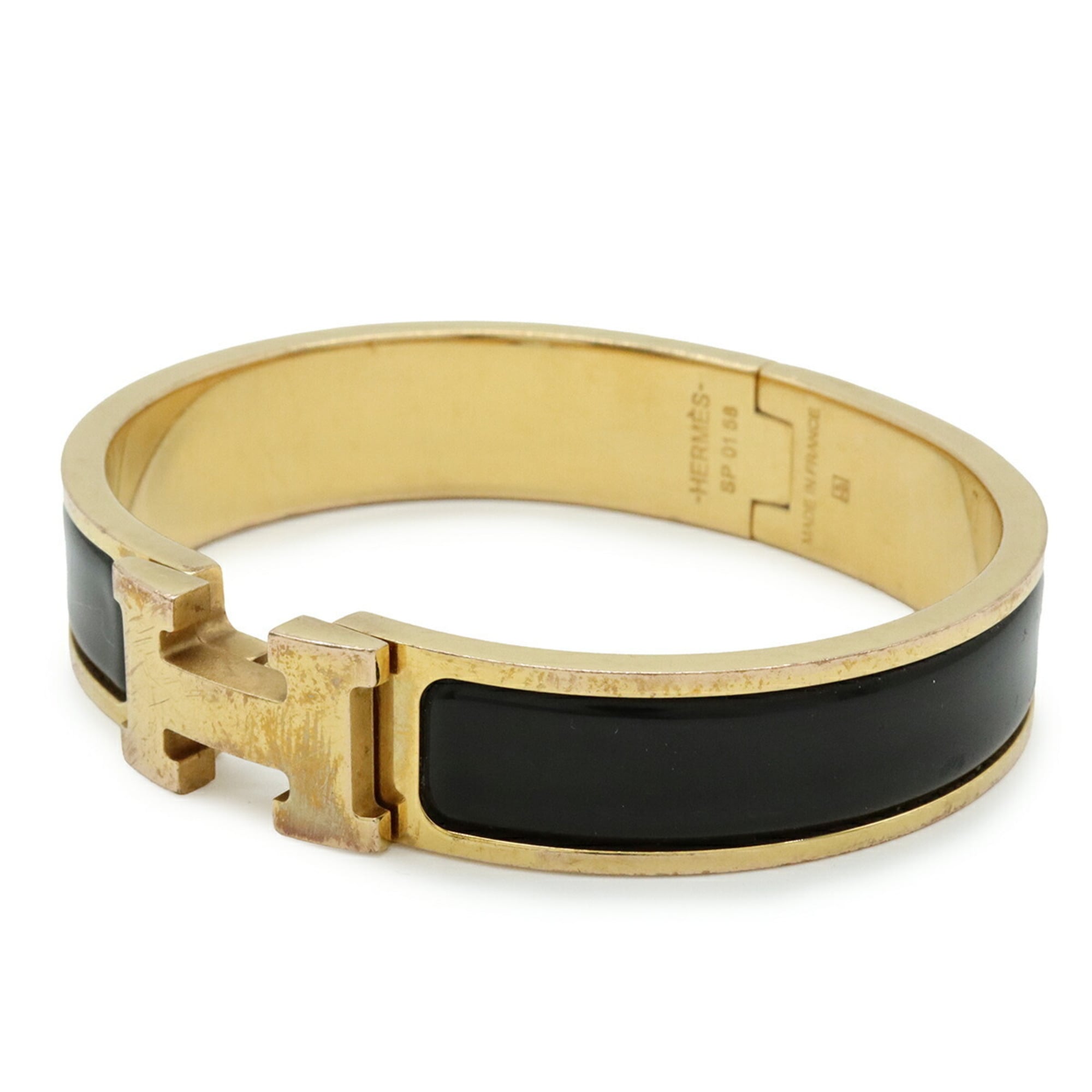 HERMES Click H PM Enamel Bracelet/Bangle in GP Gold Plated Black