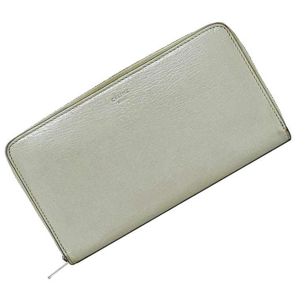 Celine Round Long Wallet Large Zip Multi-Function ec-22650 Gray 105003 Leather S-PG-3176 CELINE Women's