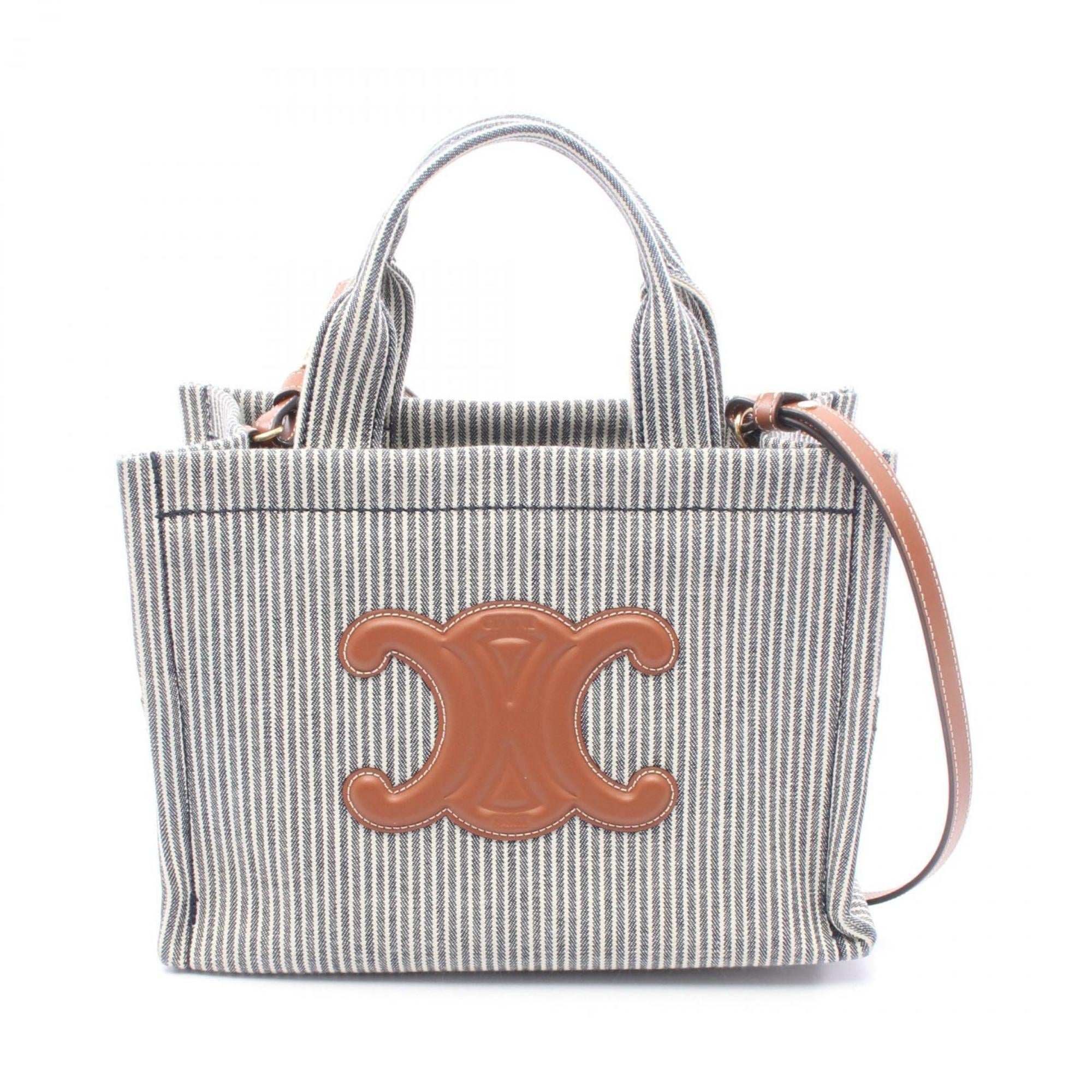 Celine Small Cabas Tais Tote Bag, Canvas and Leather, Women's, Navy, White, Brown, 199162