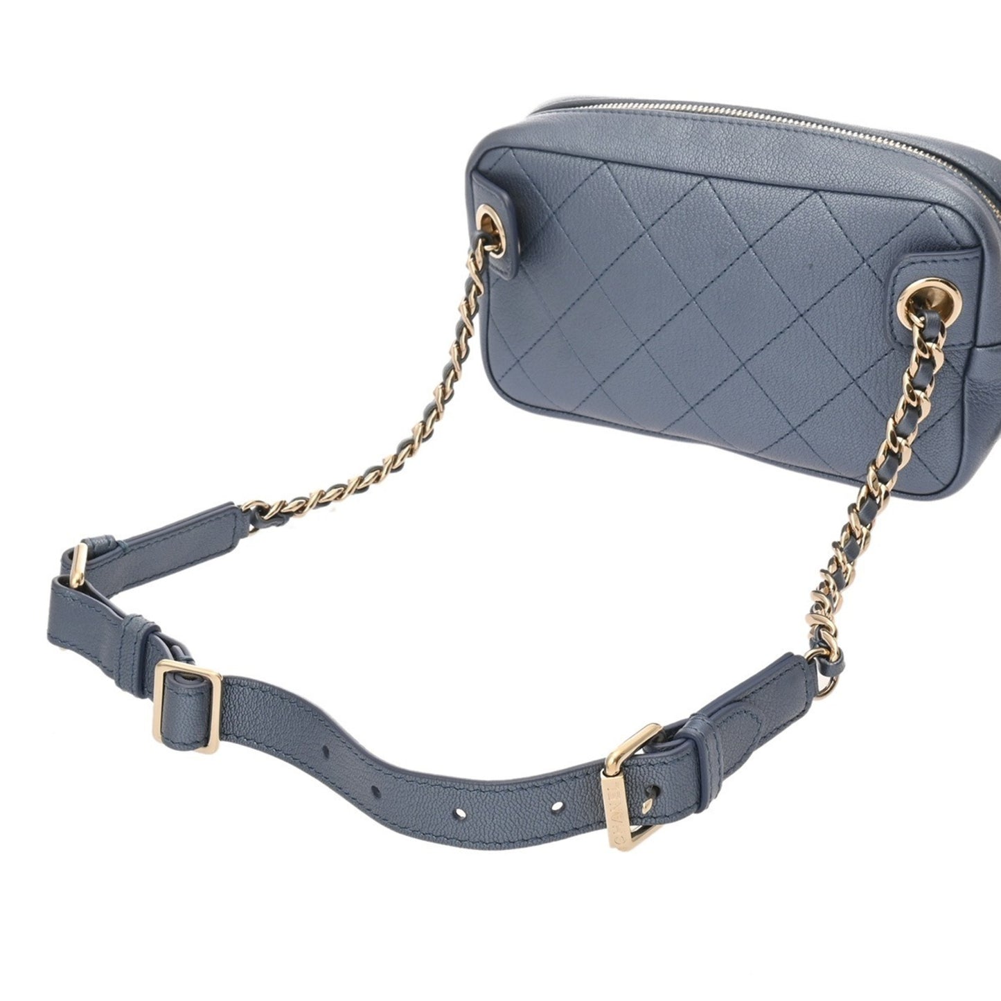 CHANEL Affinity Metallic Blue Women's Calfskin Waist Bag, A-Rank, Pre-Owned, Ginzo