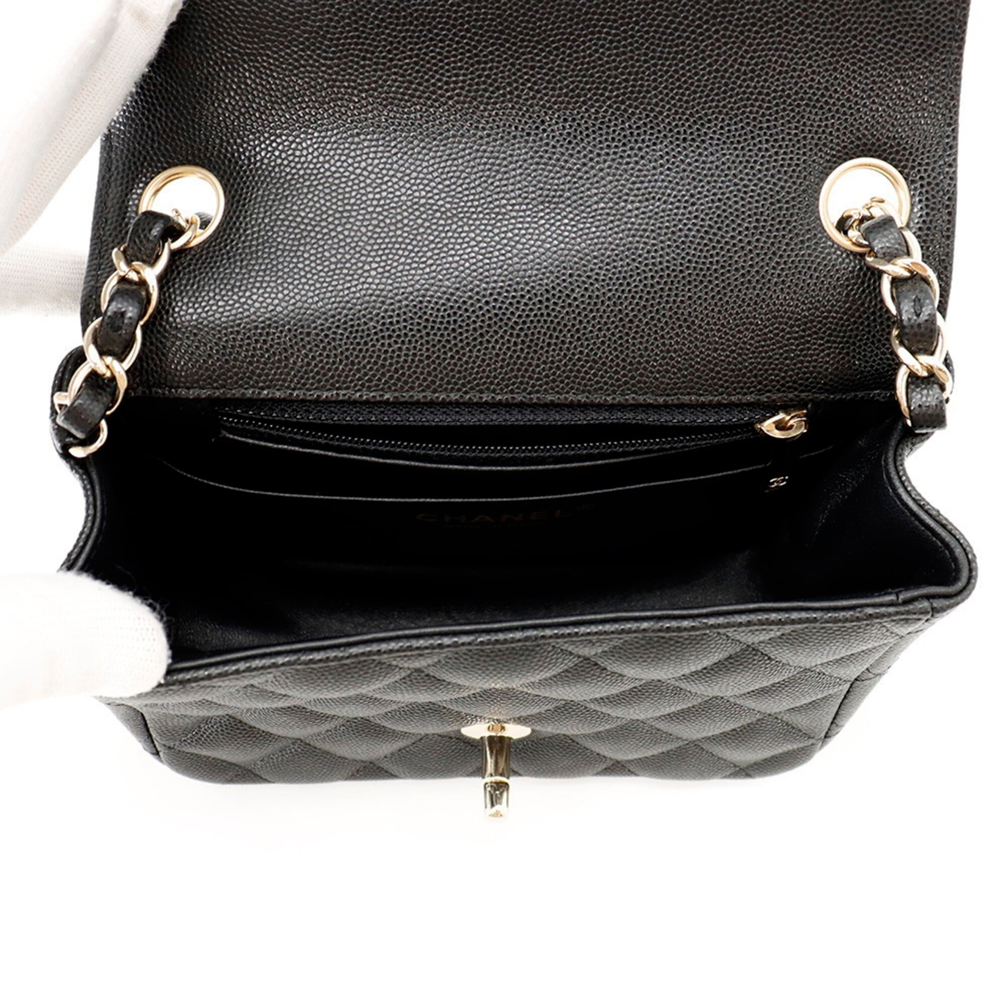 Chanel Chain Shoulder Bag Matelassé Coco Mark Caviar Skin Mini A35200 CHANEL Black Handbag Women's — Like New