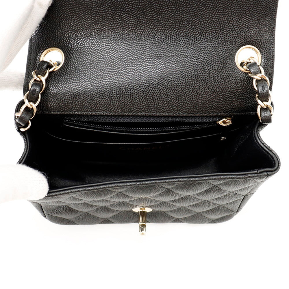 Chanel Chain Shoulder Bag Matelassé Coco Mark Caviar Skin Mini A35200 CHANEL Black Handbag Women's — Like New