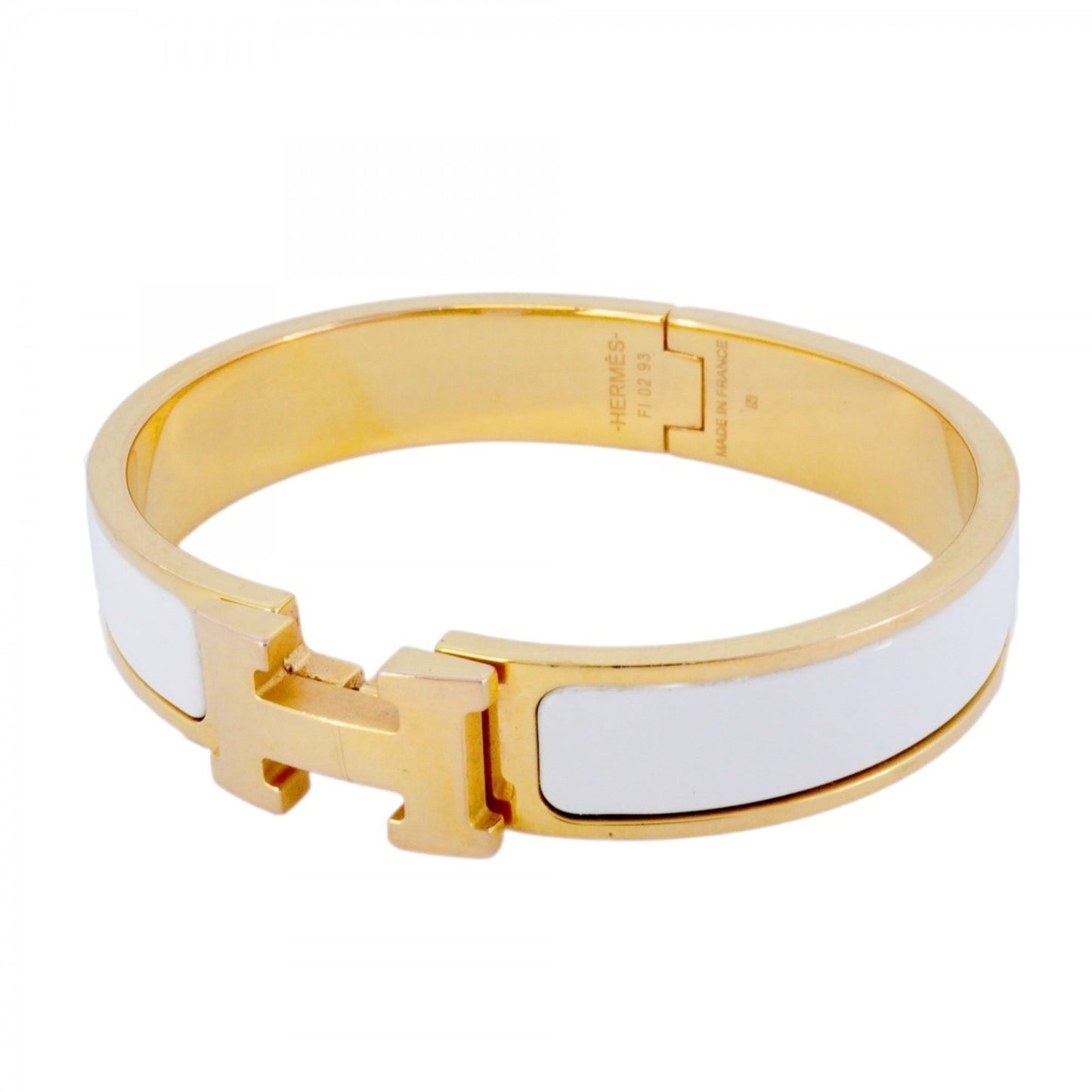 Hermes Click Cluck PM Bangle in GP-plated Gold and White for Women