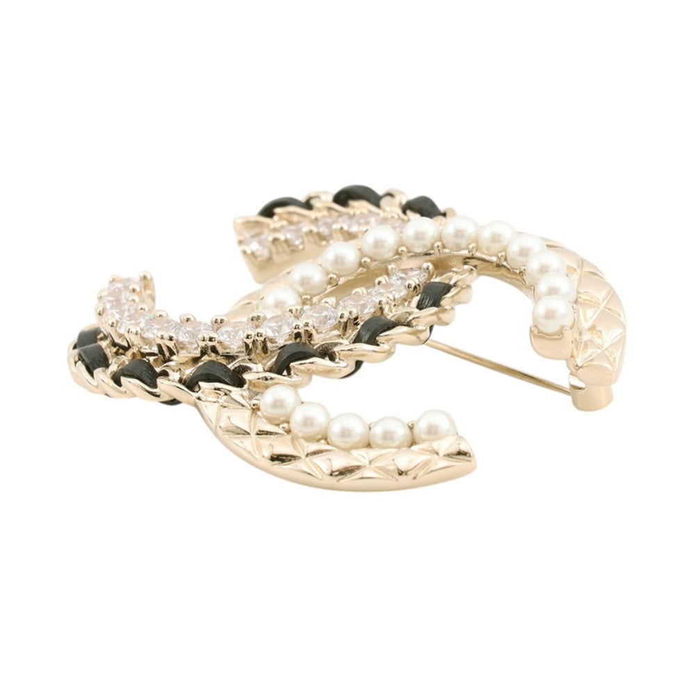 Chanel Brooch, Coco Mark Rhinestone, Faux Pearl, Lambskin, B25V AB8609 CHANEL Brooch BROACH — Like New