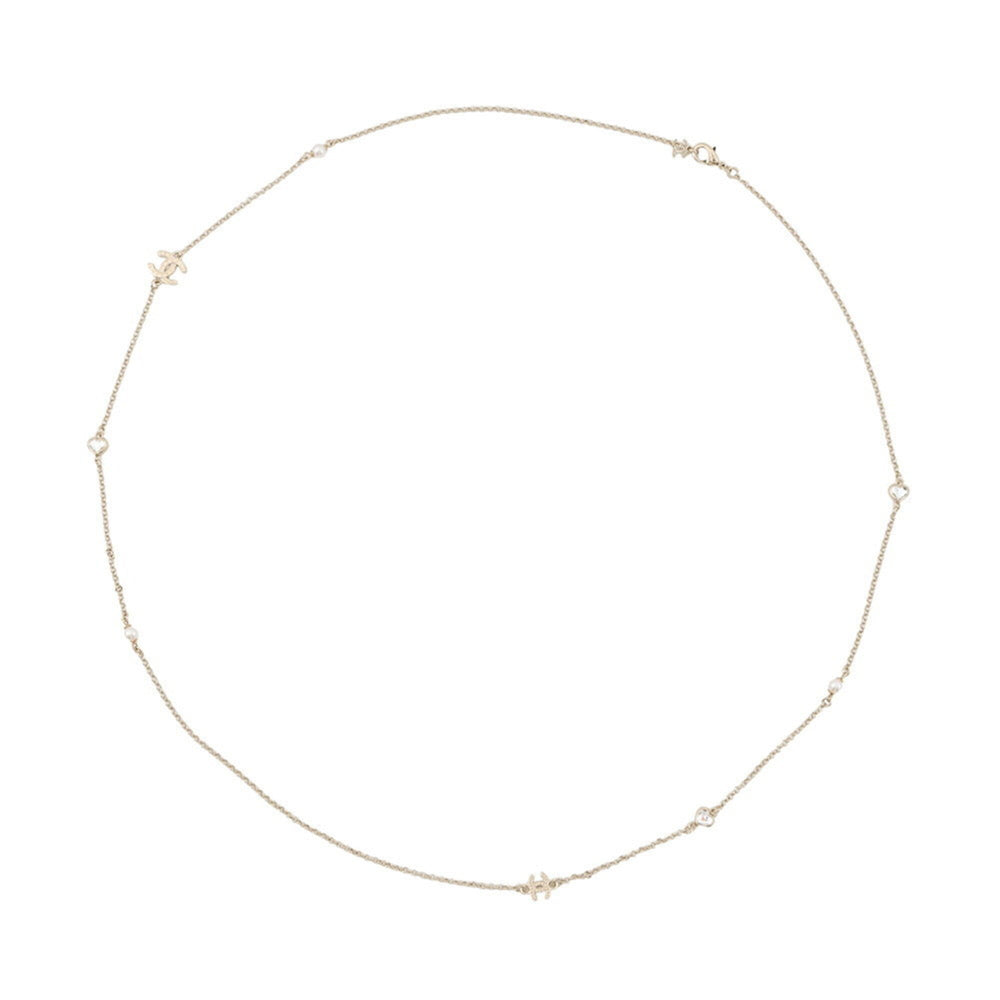 Chanel necklace, Coco Mark, faux pearl, CHANEL long Chanel, NECKLACE — Like New