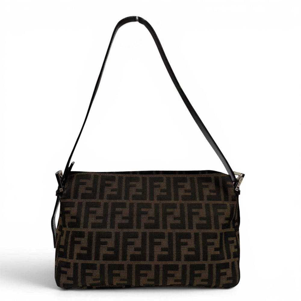 FENDI Vintage 26566 Leather Shoulder Bag with Zucca Pattern and FF Logo Hardware, Brown, Made in Italy, Women's, Box — Like New