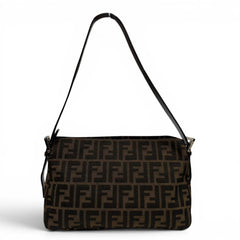 FENDI Vintage 26566 Leather Shoulder Bag with Zucca Pattern and FF Logo Hardware, Brown, Made in Italy, Women's, Box — Like New