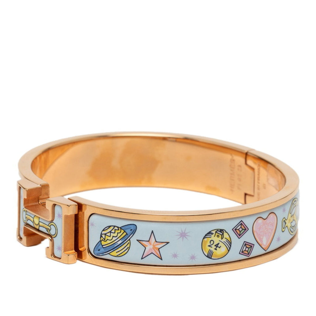 Hermes Hermès Click H PM Chorus Stellarum Bangle Bracelet in Gold, Blue, and Multicolor Plated for Women