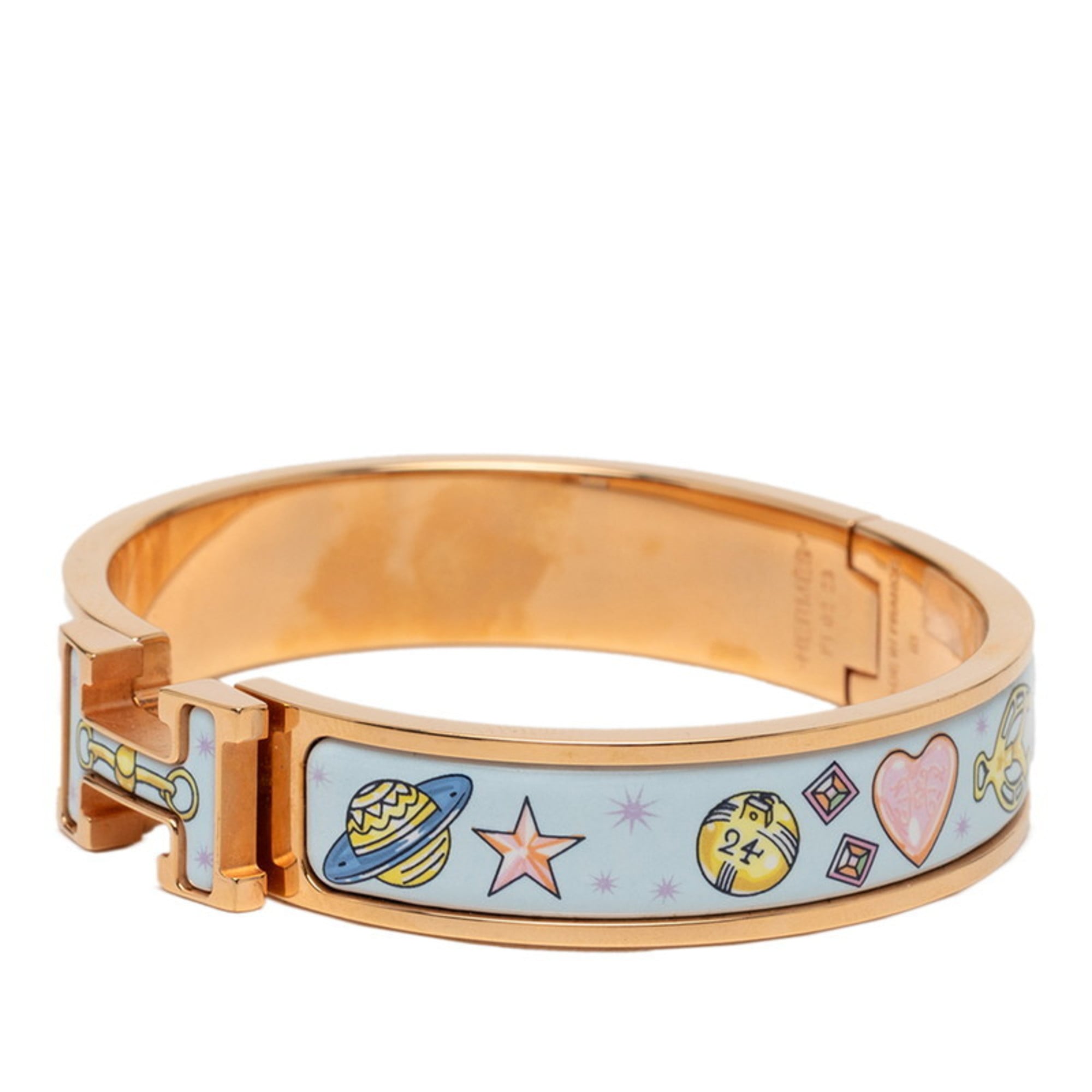 Hermes Hermès Click H PM Chorus Stellarum Bangle Bracelet in Gold, Blue, and Multicolor Plated for Women