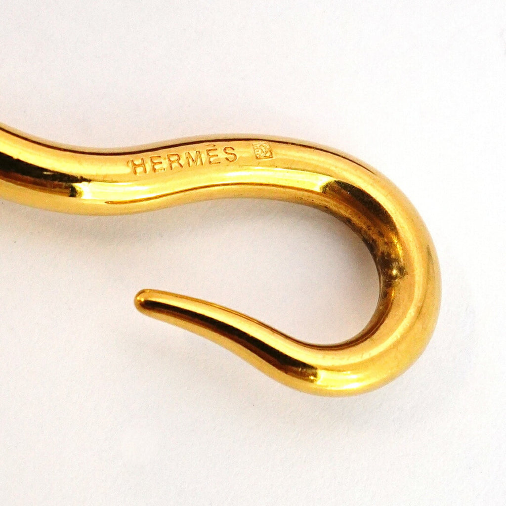 Hermes Jumbo Hook Bracelet, GP Plated Leather, Gold, Brown, Women's