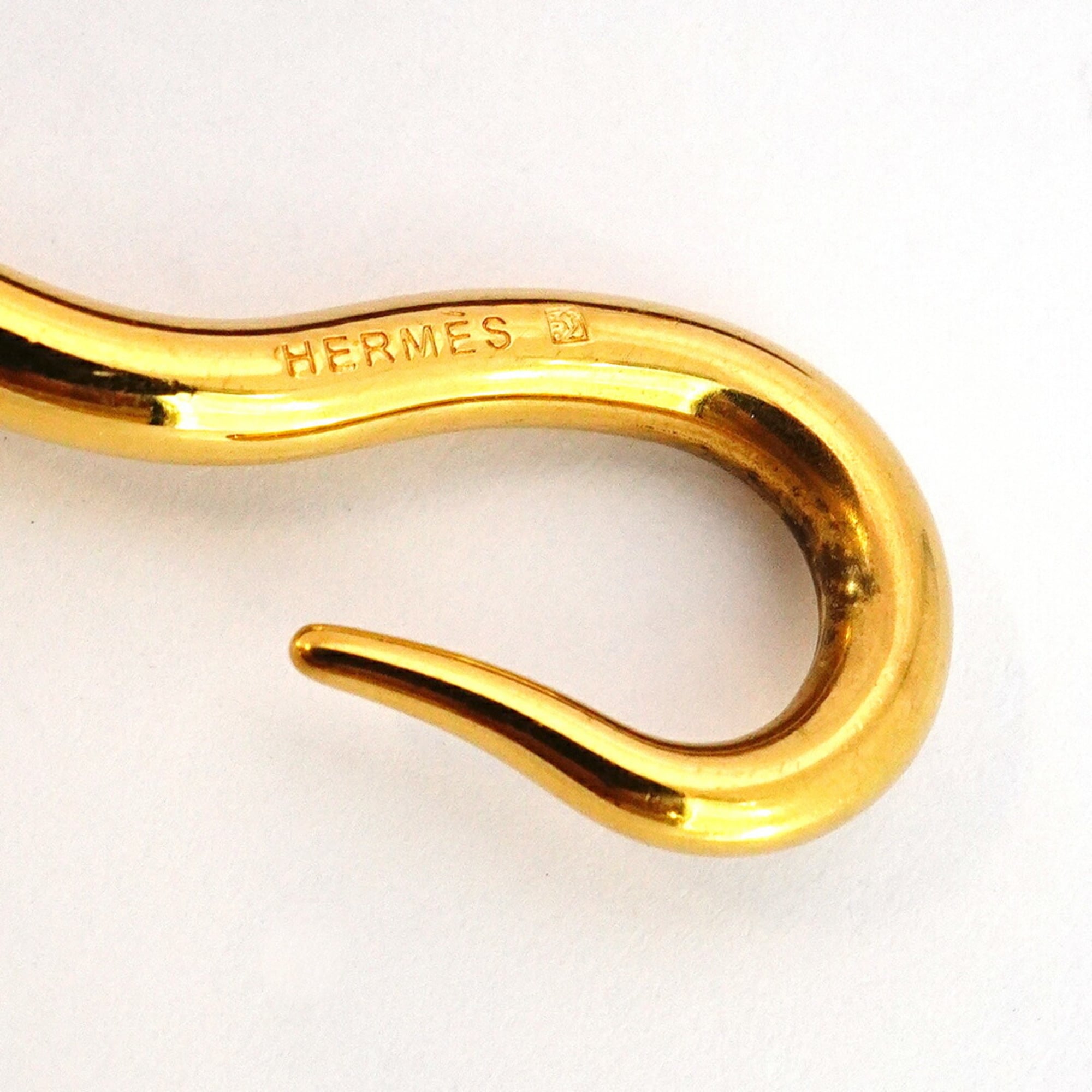 Hermes Jumbo Hook Bracelet, GP Plated Leather, Gold, Brown, Women's