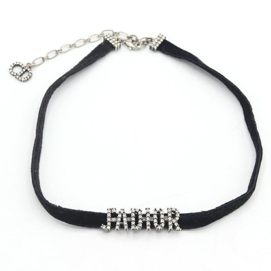 Christian Dior Dior Choker J'ADIOR Black Velvet Metal Rhinestone Necklace for Women
