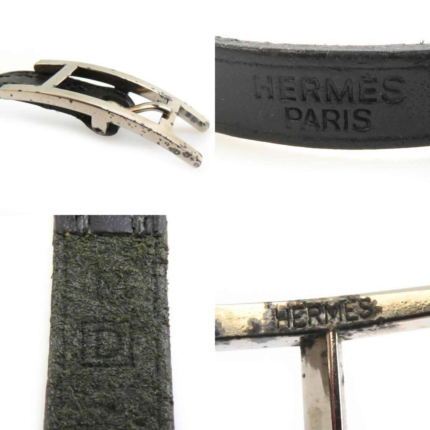 Hermes HERMES bracelet API leather metal black silver ladies e60428a