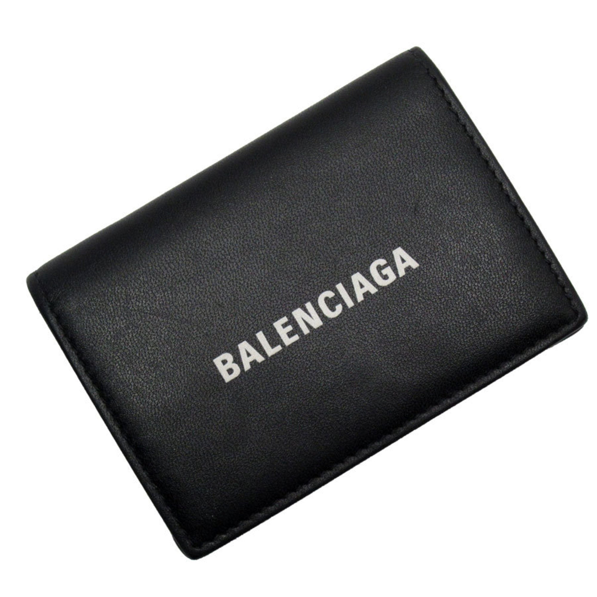 BALENCIAGA Tri-fold Wallet Leather Black Men's Women's t18811g