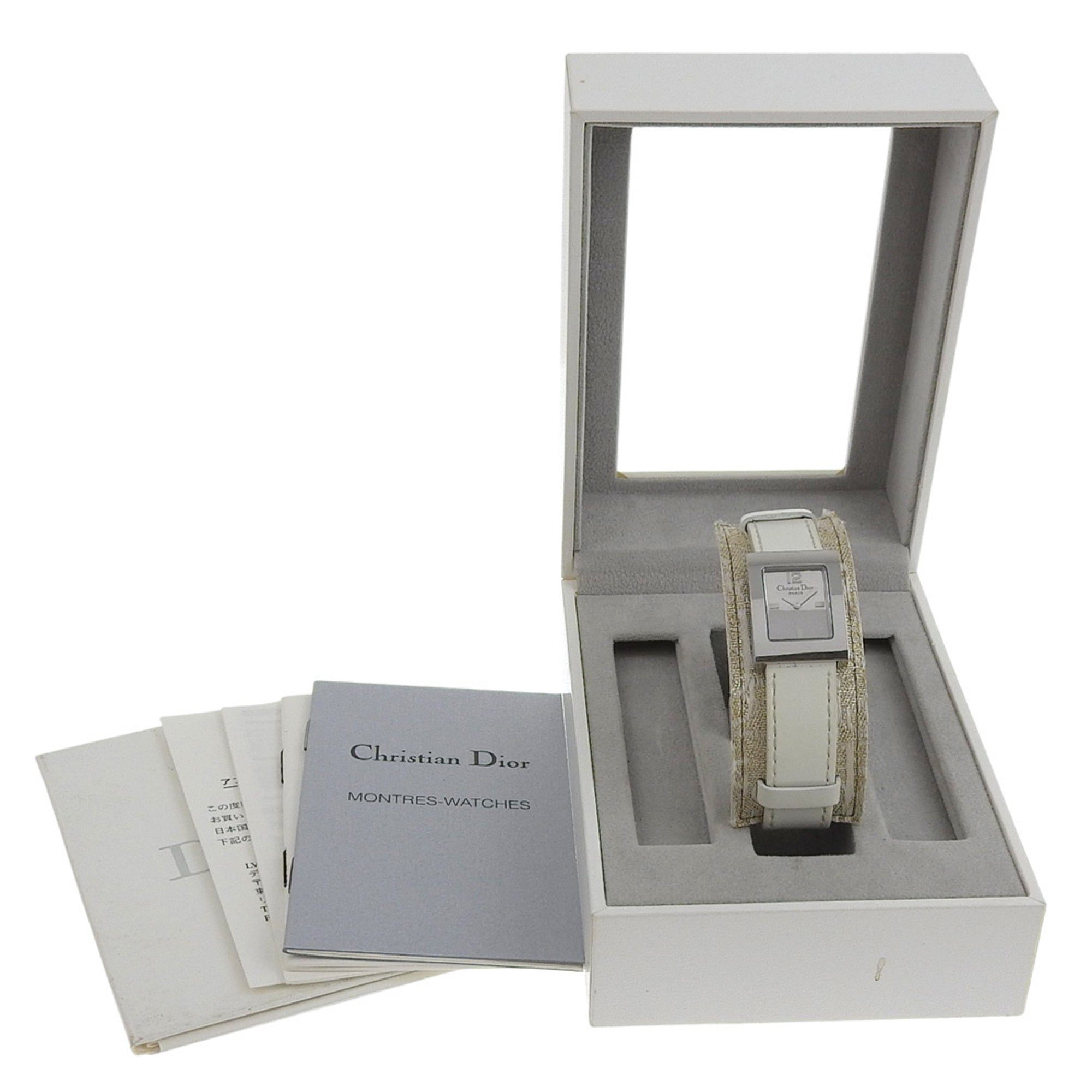 Christian Dior Maris Watch D78-109 Stainless Steel x Shimmer Leather Quartz Analog Display Silver Dial Women's — Good