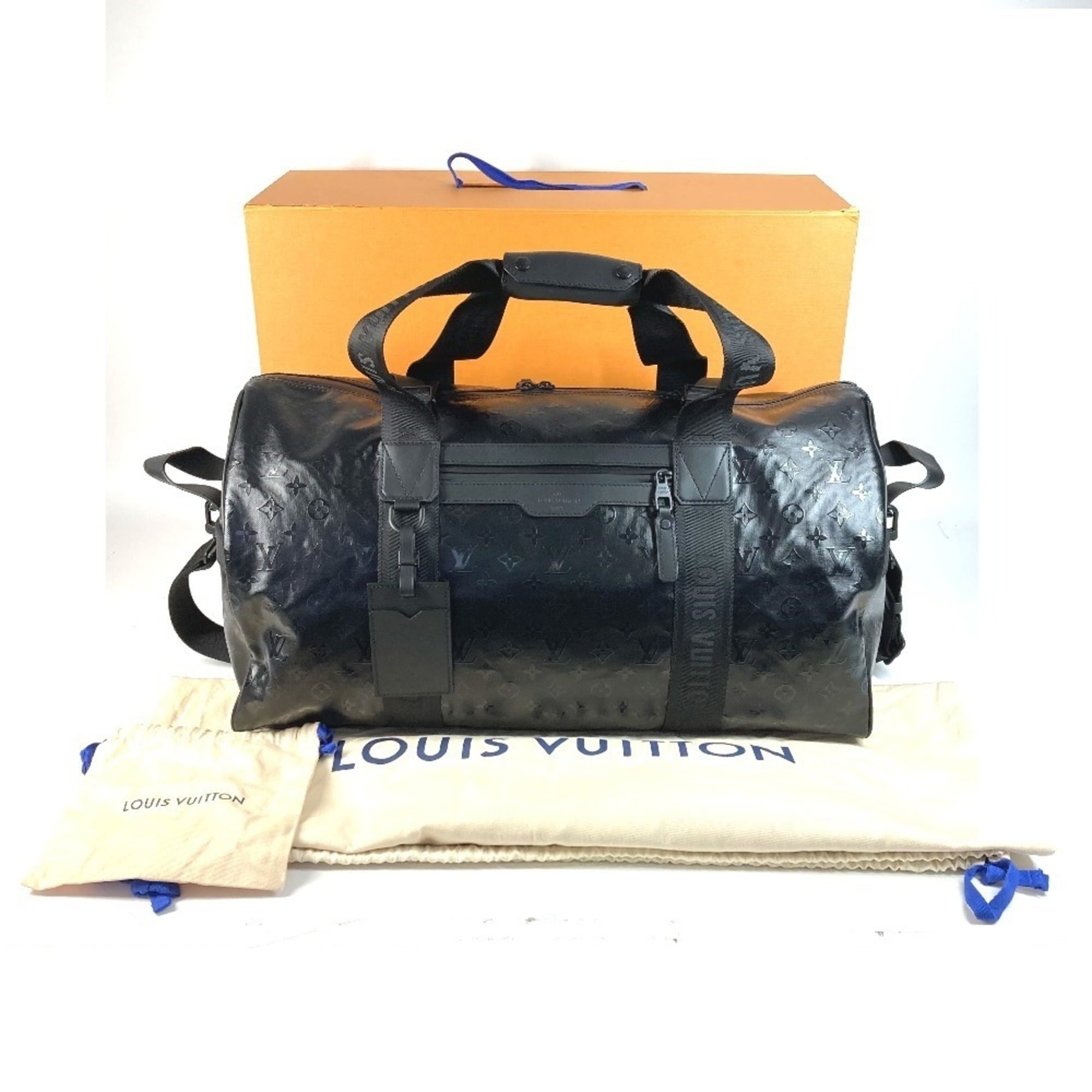 LOUIS VUITTON M23786 LV SKI Monogram Storm Keepall 55 Travel Bag, 2-Way Shoulder Bag/Boston Leather, Men's/Women's, Black, Like New — Like New