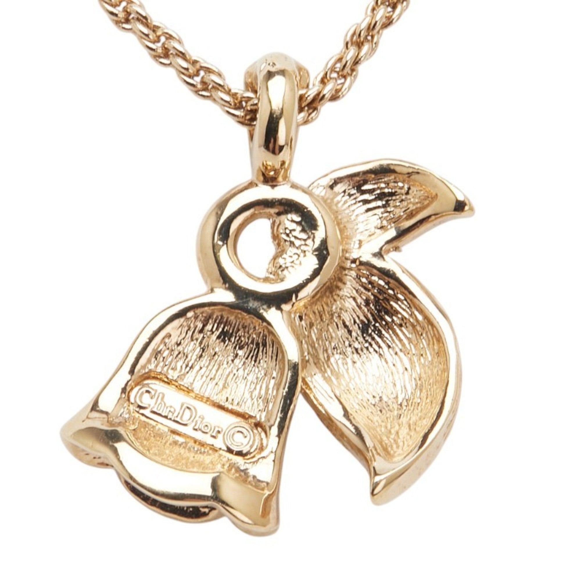 Christian Dior Vintage Leaf Bell Motif Necklace with Gold Plated Rhinestones for Women