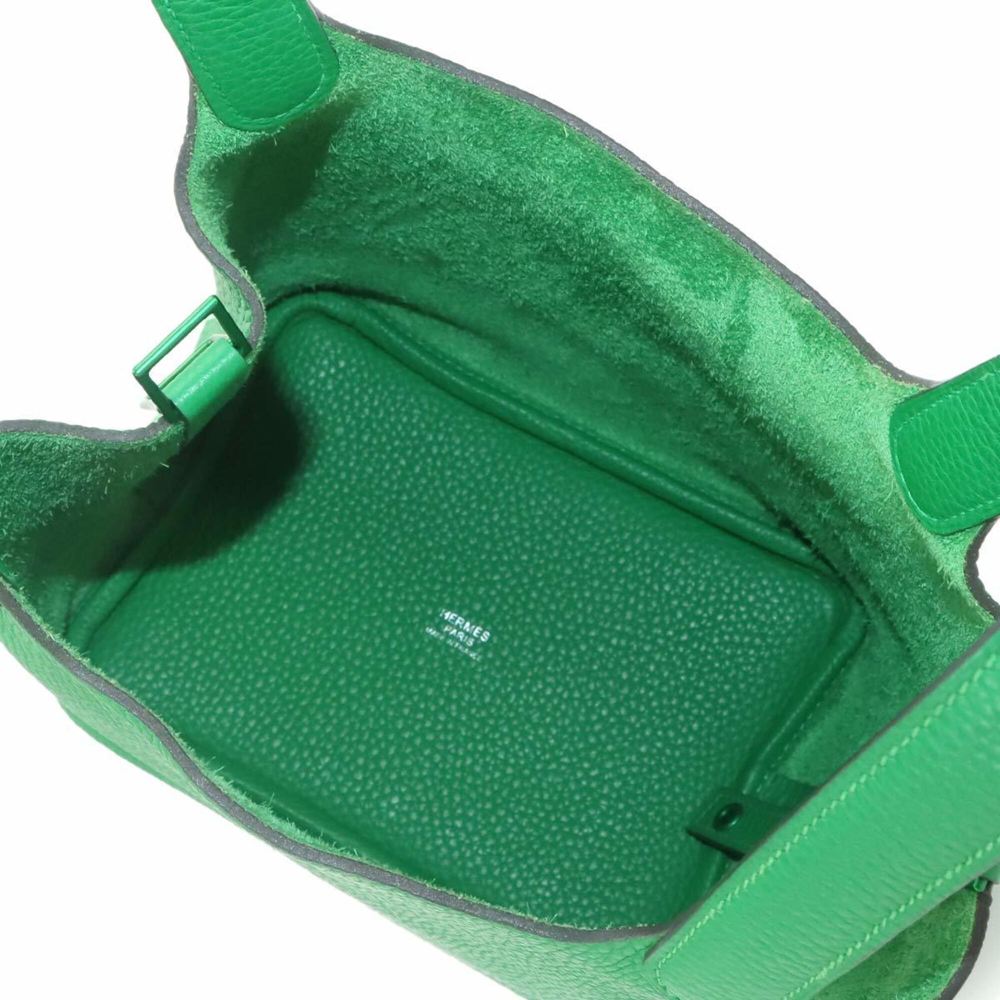 Piko Hermes Picotin Lock PM Monochrome Handbag, So Green, Taurillon Clemence Leather, Bamboo, Z Stamp — Like New