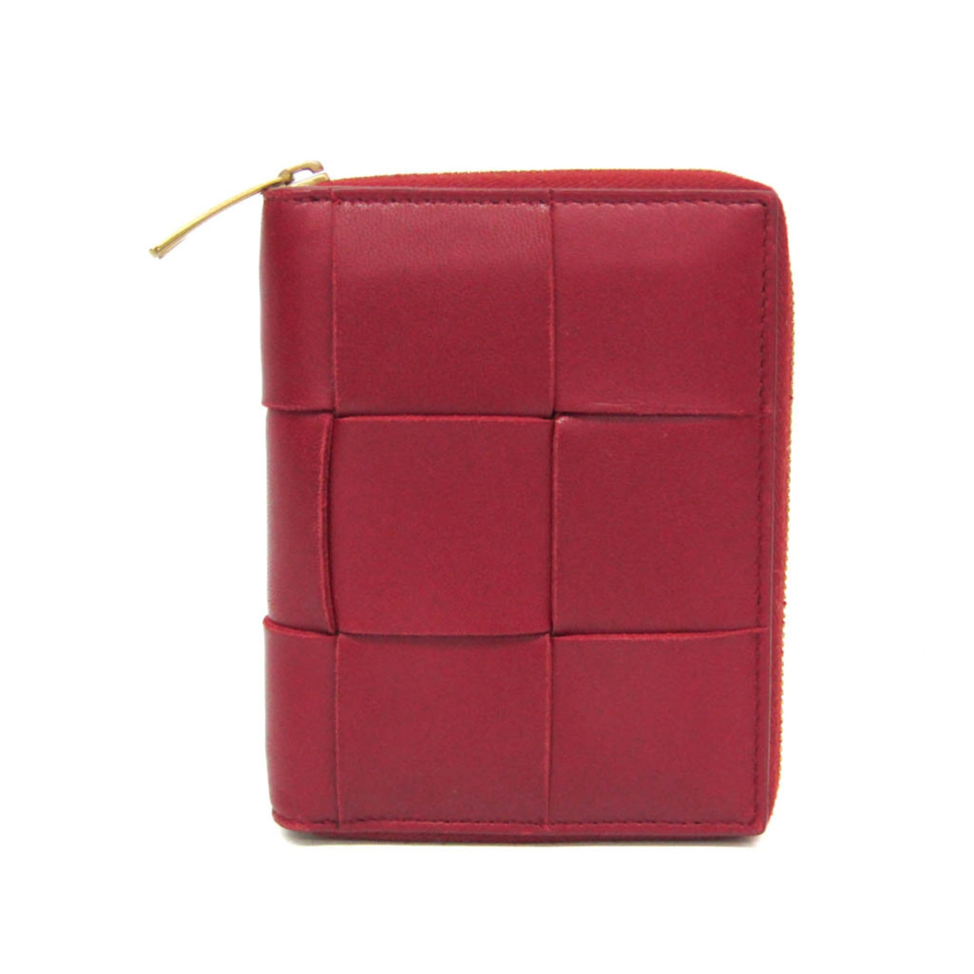 Bottega Veneta Cassette Round Zipper Women,Men Leather Bill Wallet (bi-fold) Red Color